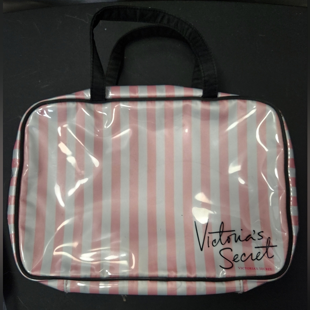 Victoria's Secret Pink and White Striped Cosmetic Bag